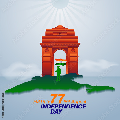 15th August Happy Independence Day of India social media post with Famous monuments, background