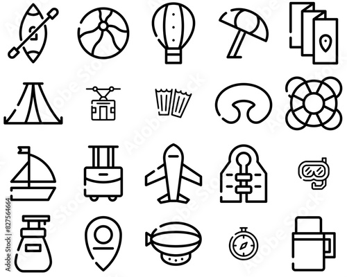 Set Of Travel Vector Symbols Apps, Websites Ui Designs Suitable For Travel,Location,Vacation,Beach,Diving Vector Icons Illustration Collection