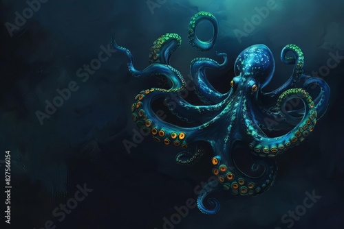 mysterious depths curious octopus exploring shadowy ocean realm marine biology digital painting © Lucija