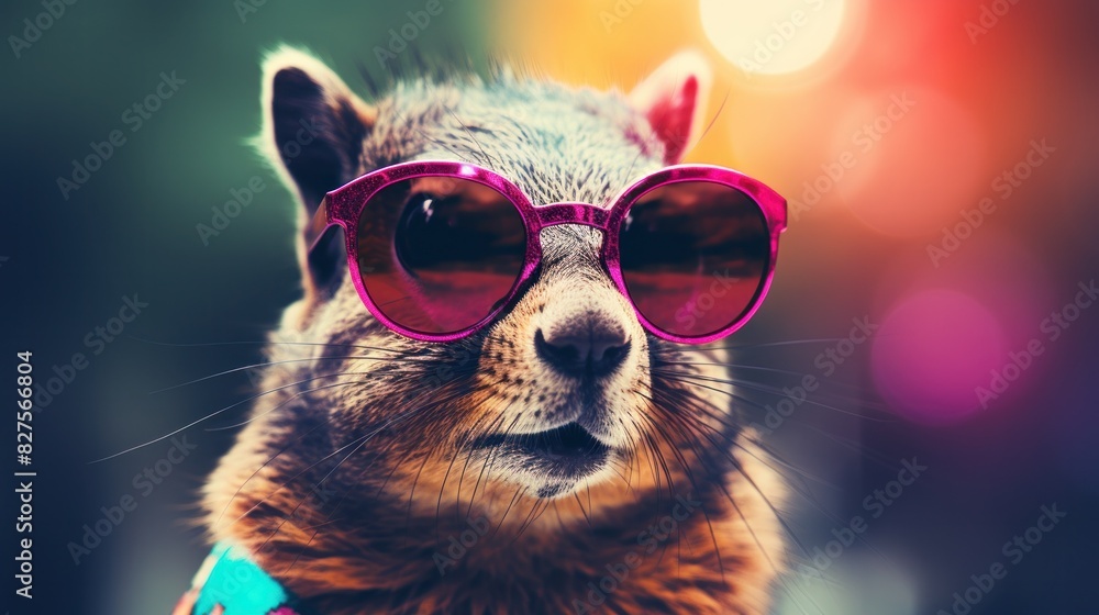 Squirrel with colorful neon retrowave background. Squirrel with colorful neon retrowave background.