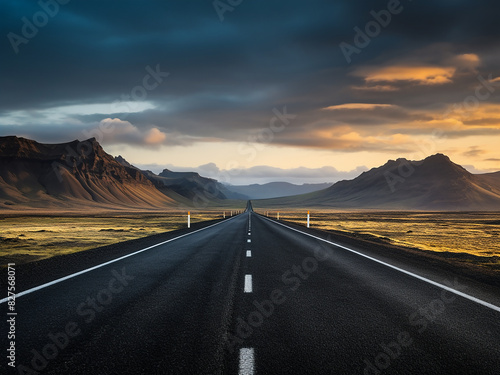 Empty road cuts through Icelandic countryside