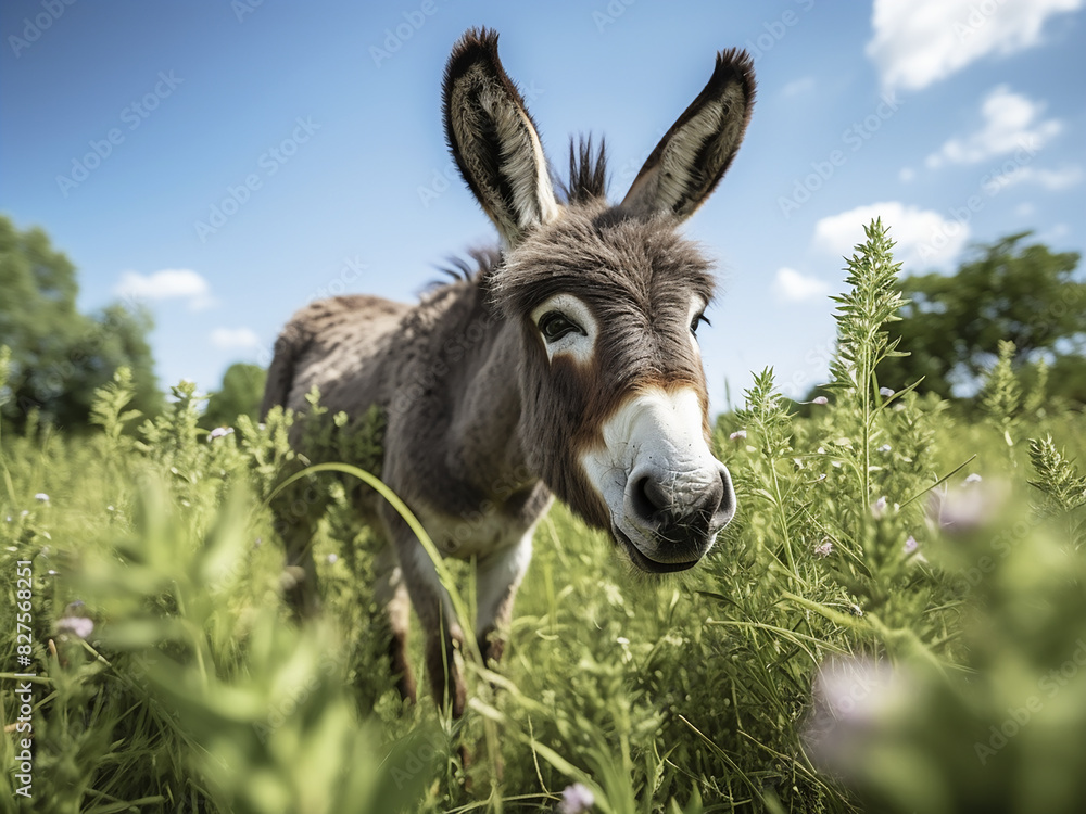 Donkey grazes contentedly in lush German meadow Donkey grazes contentedly in lush German meadow