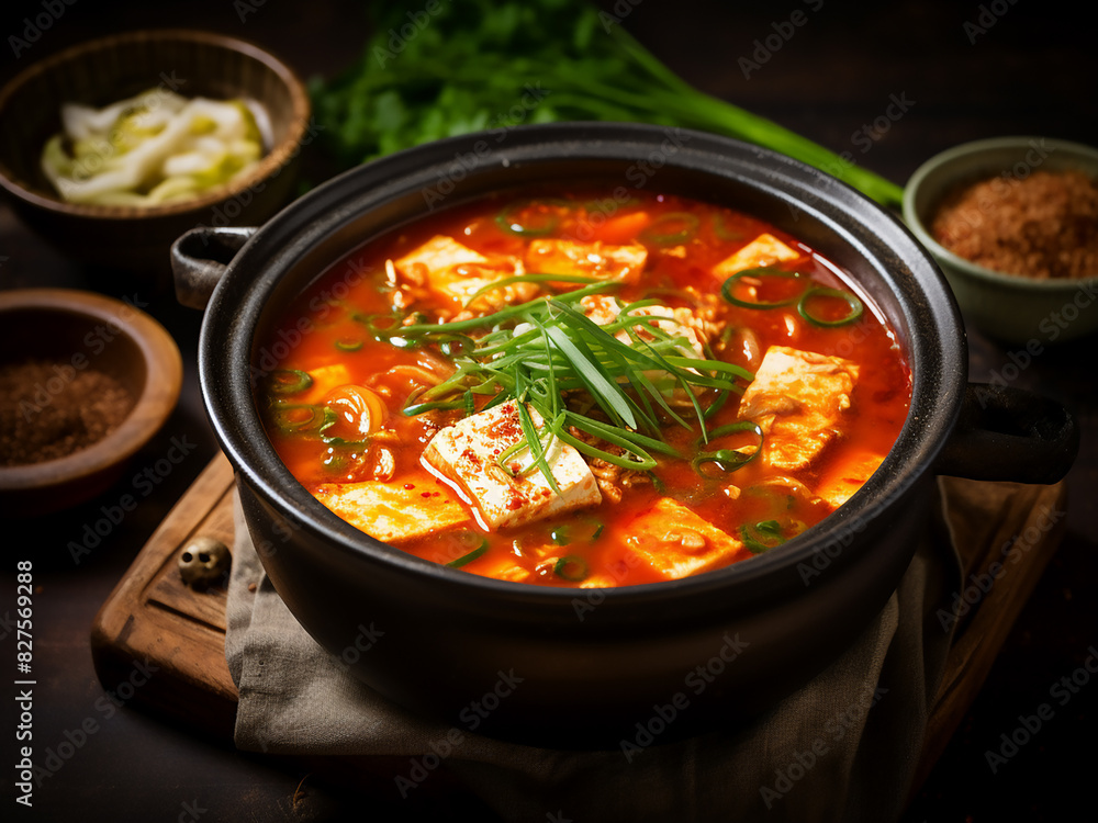 Savor the authentic taste of Korean tofu kimchi soup, a culinary delight Savor the authentic taste of Korean tofu kimchi soup, a culinary delight