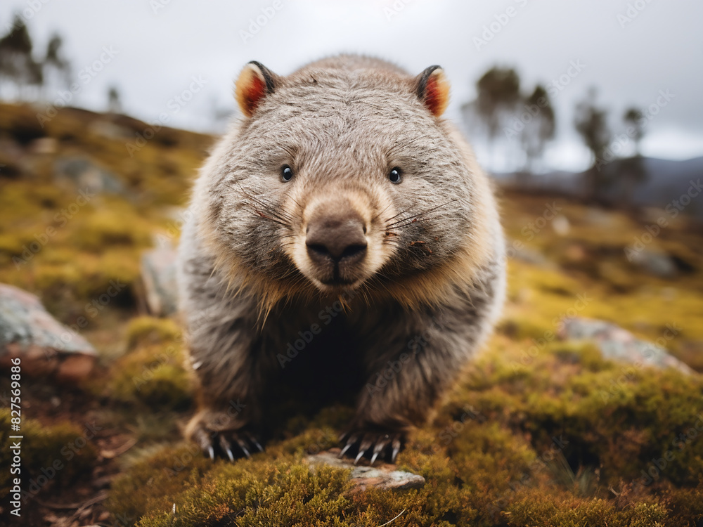Wombat in daylight searching for grass in Cradle Mountain, Tasmania Wombat in daylight searching for grass in Cradle Mountain, Tasmania