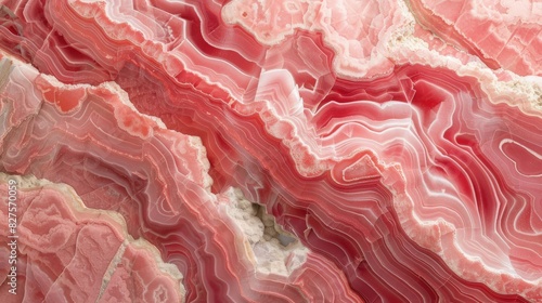 Intricate Patterns of Smooth Polished Rhodochrosite Crystals for Natural Stone Design Backgrounds photo