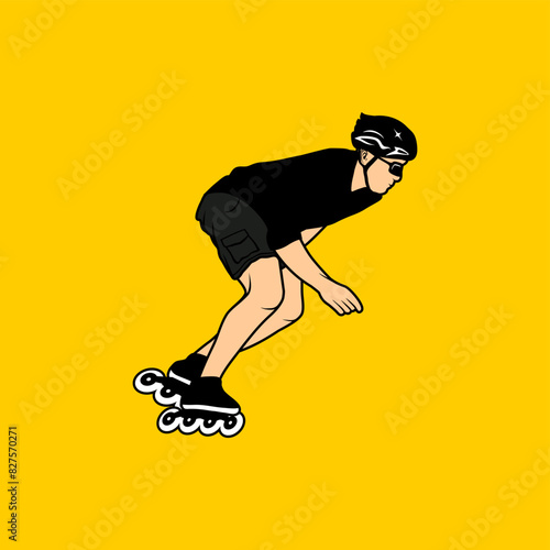 men participating in roller skating competition cartoon vector illustration