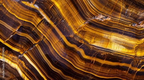 Smooth Polished Tigers Eye Stone Close-Up, Natural Gold and Brown, Detailed Texture for Design, Poster, Print photo