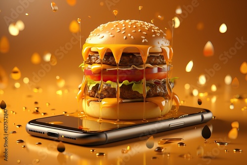 The concept of ordering burgers and fast food using phones.