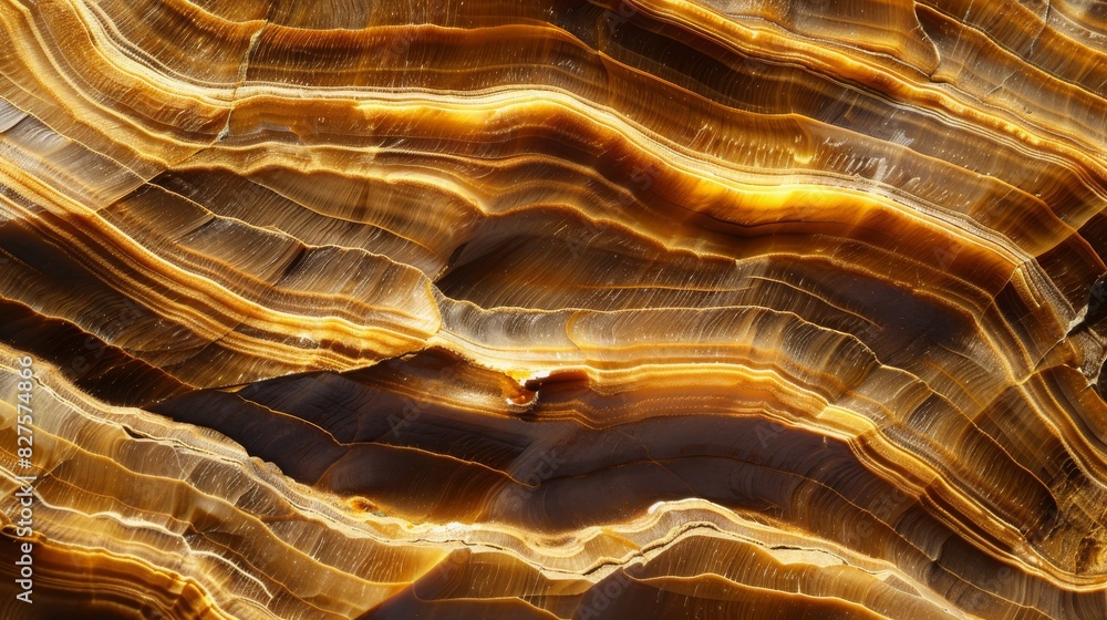 Polished Tiger's Eye Stone Surface Textured Brown and Gold Patterns for Geological Studies and Decorative Design
