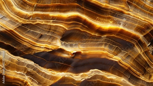 Obraz na płótnie Polished Tiger's Eye Stone Surface Textured Brown and Gold Patterns for Geological Studies and Decorative Design w salonie