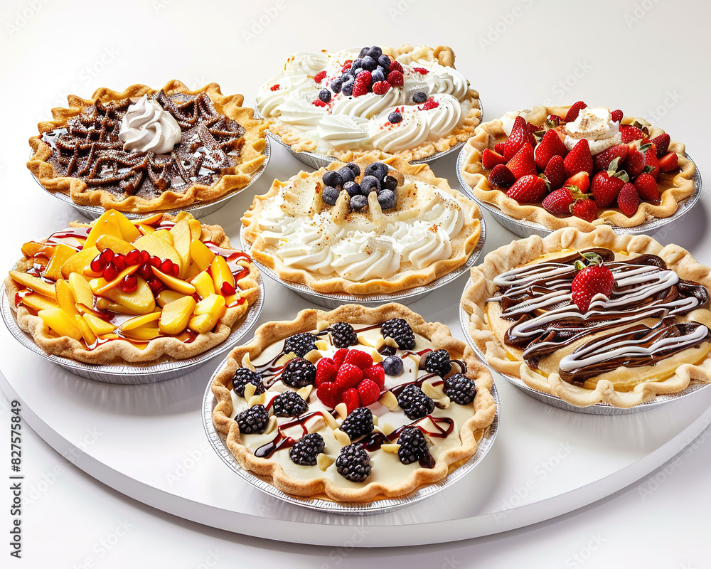 Assortment of Delicious Mini Pies with a Variety of Toppings and Flavors Assortment of Delicious Mini Pies with a Variety of Toppings and Flavors