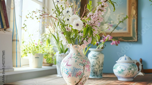 Spring flowers in vintage vase  beautiful floral arrangement  home decor  wedding and florist design
