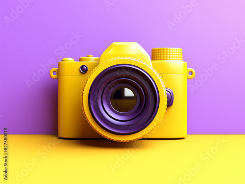 Minimalist concept Purple camera icon pops on yellow background