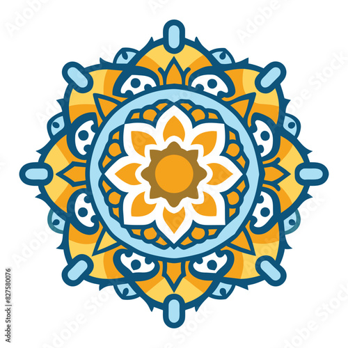 Colorful Ornate Mandala with Yellow and Blue Hues photo