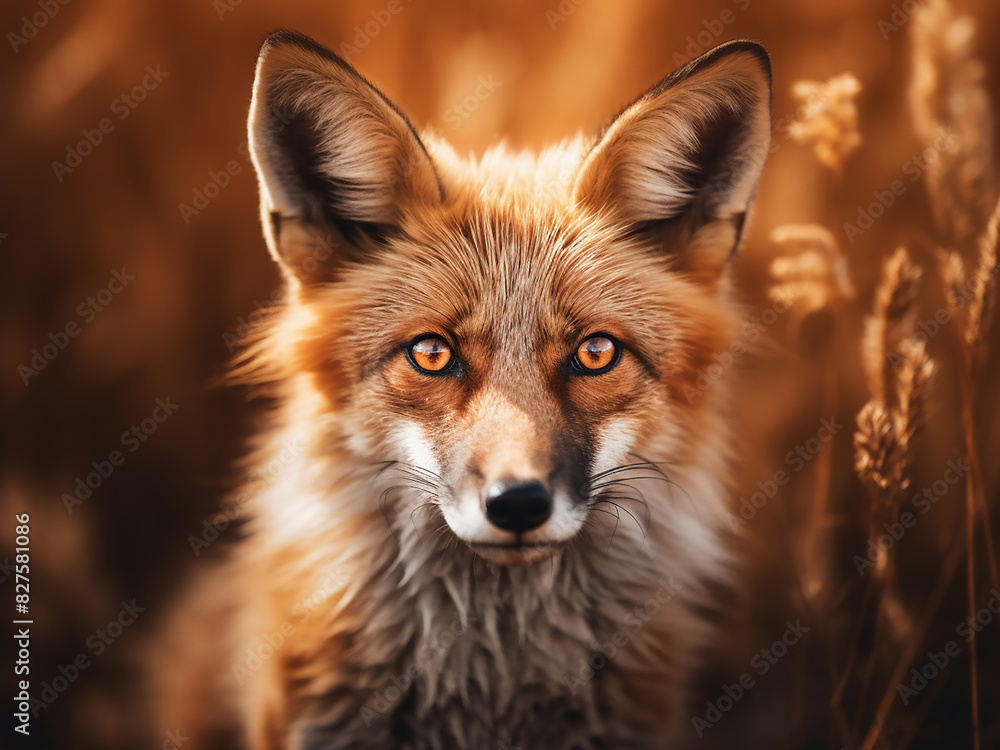 Fototapeta premium AI-captured natural beauty cute red fox gazes at camera