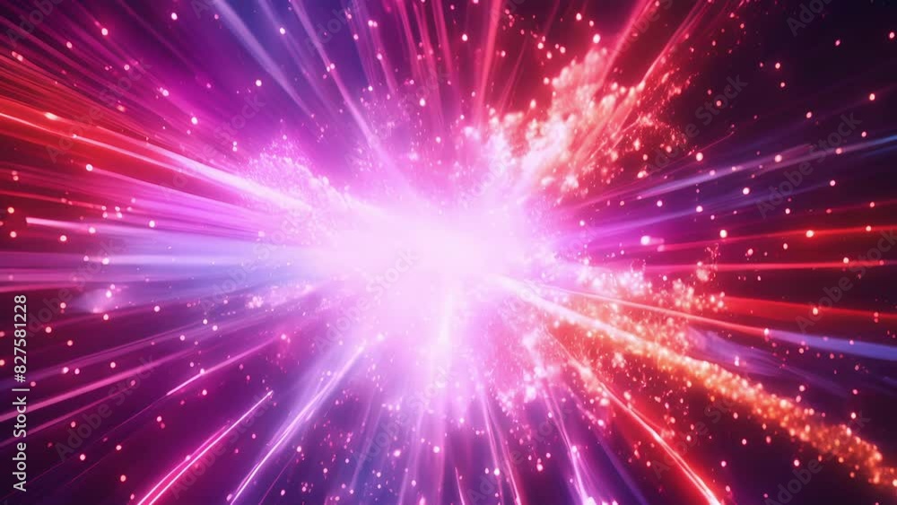 A display of rapid and explosive particle collisions resembling a firework show on a microscopic level. A display of rapid and explosive particle collisions resembling a firework show on a microscopic level.