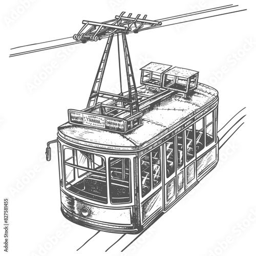 Aerial tramway with engraving style black color only