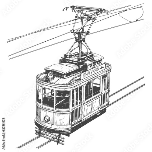 Aerial tramway with engraving style black color only