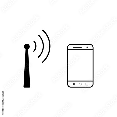 mobile phone with internet signal provider tower, vector icon