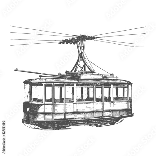Aerial tramway with old engraving style black color only