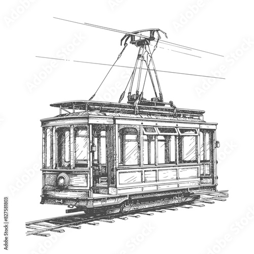 Aerial tramway with old engraving style black color only