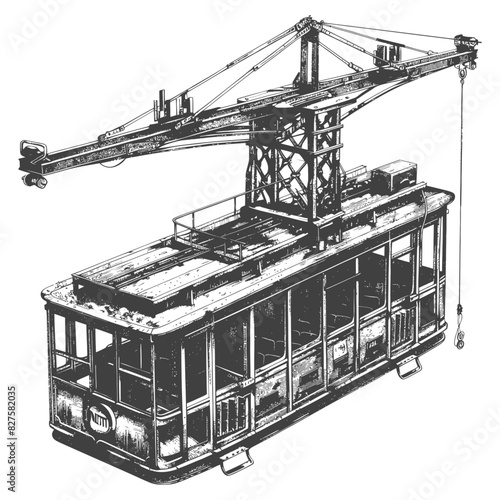 Aerial tramway with old engraving style black color only