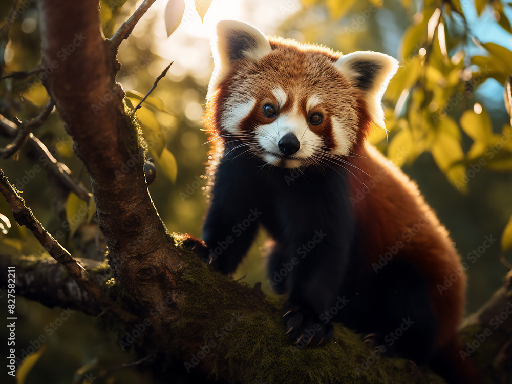 Ailurus fulgens, the red panda, feasts on leaves in its arboreal abode Ailurus fulgens, the red panda, feasts on leaves in its arboreal abode