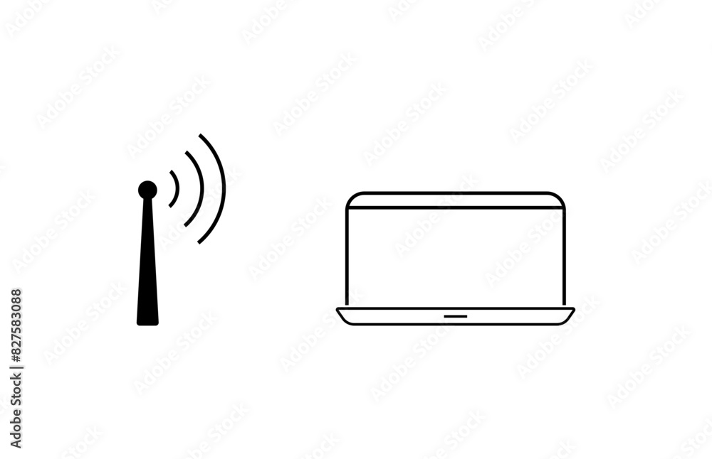 wireless network antenna with laptop, icon wireless network antenna with laptop, icon