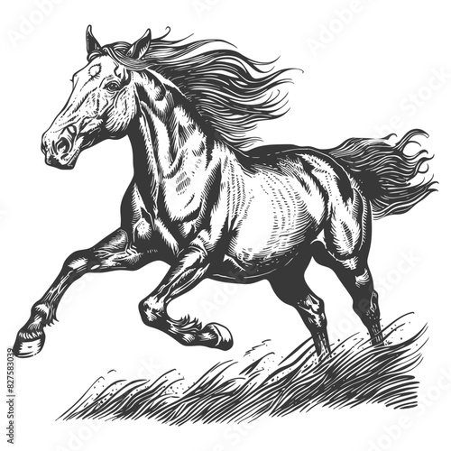 a horses galloping with old engraving style black color only