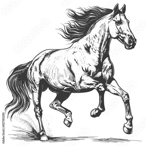 a horses galloping with old engraving style black color only