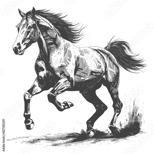 a horses galloping with engraving style black color only