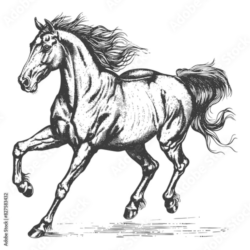 a horses galloping with old engraving style black color only