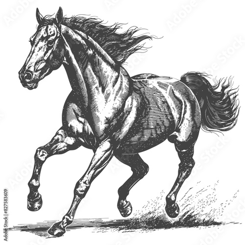 a horses galloping with old engraving style black color only