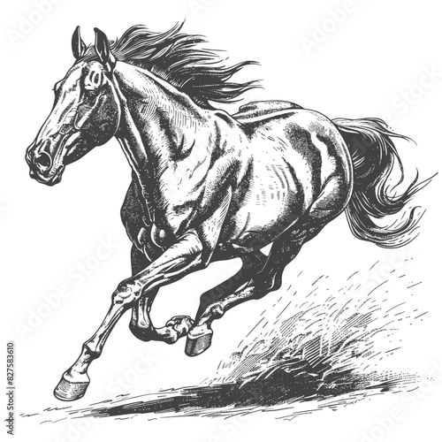 a horses galloping with old engraving style black color only