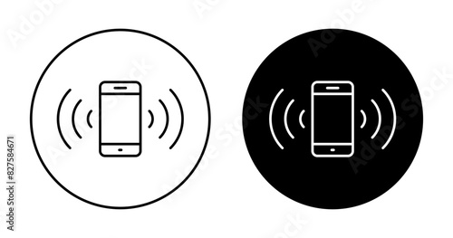 Phone with signal icon on black circle. Vibrating smartphone concept