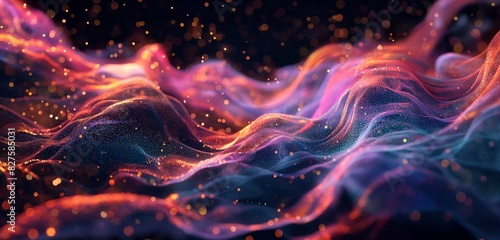 A Stunning Ultra View  Waves and Particles Dance on a Gradient Background with Colorful Particles  Creating a Mesmerizing HD Wallpaper that Captures the Harmony and Beauty of Waves and Particles Blend