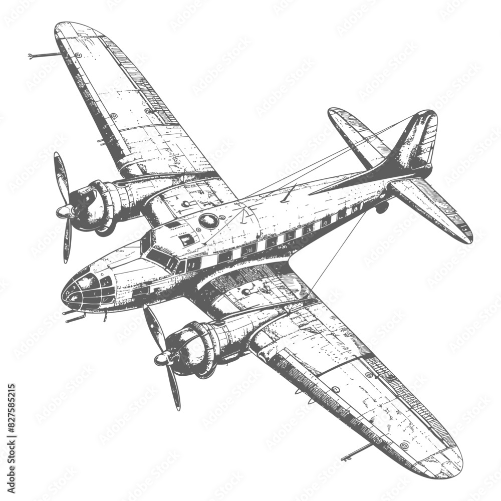 airplane with old engraving style black color only airplane with old engraving style black color only
