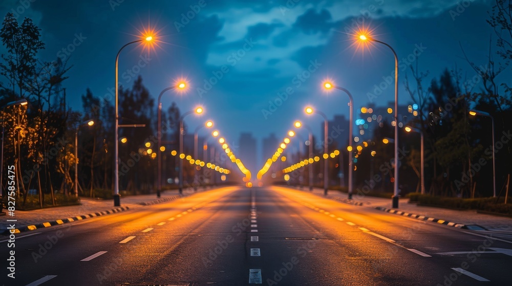 A city installing LED streetlights to reduce energy consumption, part of an urban energy efficiency program A city installing LED streetlights to reduce energy consumption, part of an urban energy efficiency program