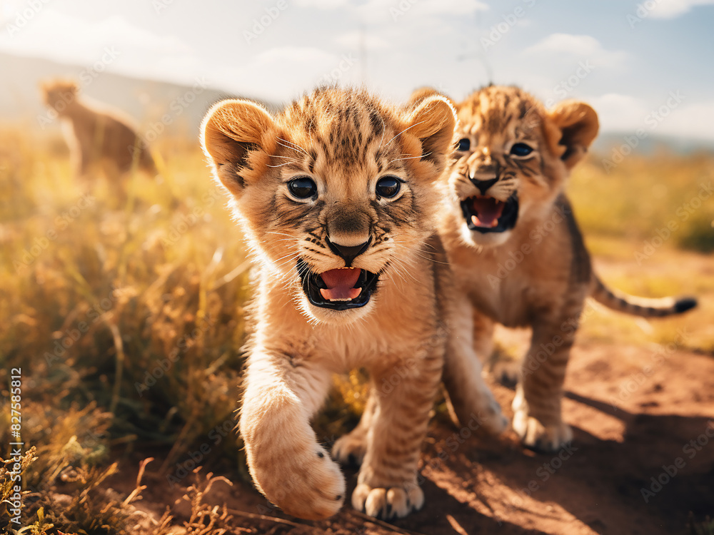 Tanzanian savannah comes alive with playful lion cubs Tanzanian savannah comes alive with playful lion cubs