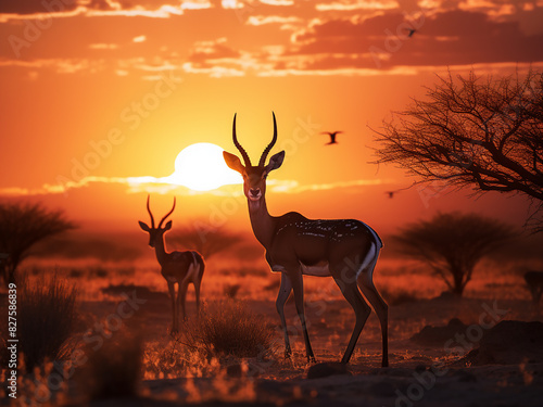 Antelope silhouette accentuates a stunning sunset scene photo