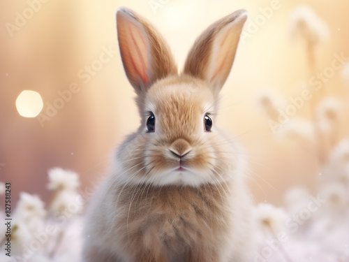 Adorable bunny portrayed in soft pastel shades  with long ears and a cute nose