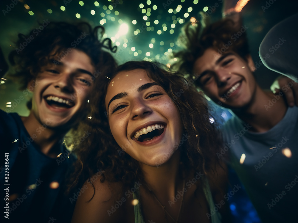 Fototapeta premium Youth revel in a vibrant night-time celebration