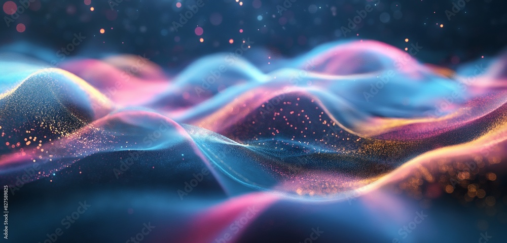 A Stunning Ultra View: Waves and Particles Dance on a Gradient Background with Colorful Particles, Creating a Mesmerizing HD Wallpaper that Captures the Harmony and Beauty of Waves and Particles Blend A Stunning Ultra View: Waves and Particles Dance on a Gradient Background with Colorful Particles, Creating a Mesmerizing HD Wallpaper that Captures the Harmony and Beauty of Waves and Particles Blend
