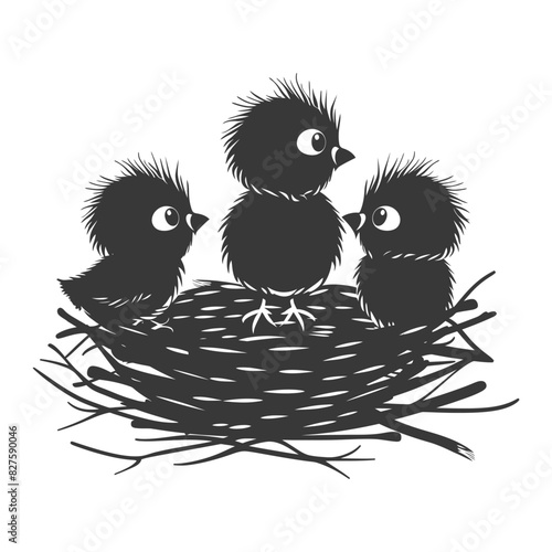 Silhouette Little Chicks in the nest black color only