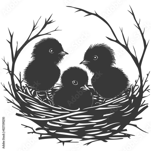 Silhouette Little Chicks in the nest black color only