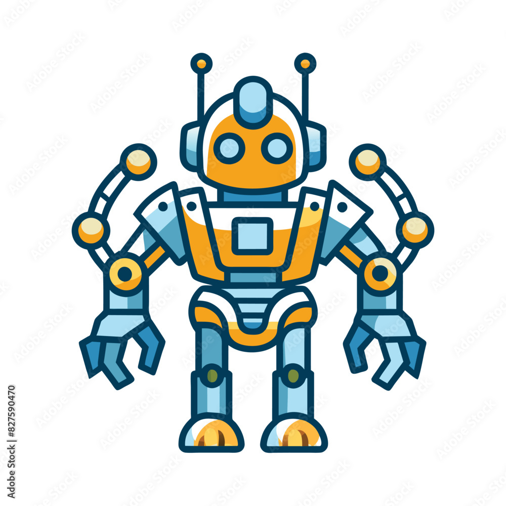 Cartoon robot with yellow body and blue arms and legs Cartoon robot with yellow body and blue arms and legs