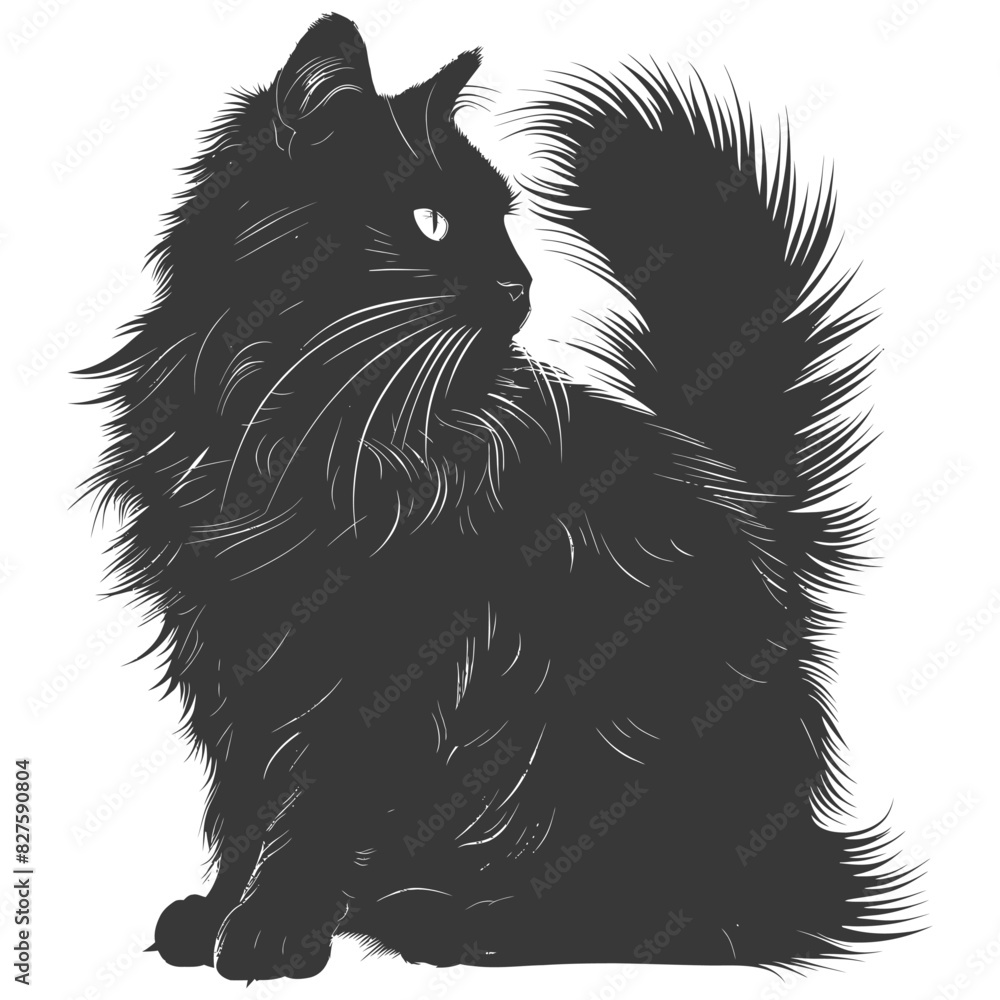 Silhouette long hair cat animal full body black color only Silhouette long hair cat animal full body black color only