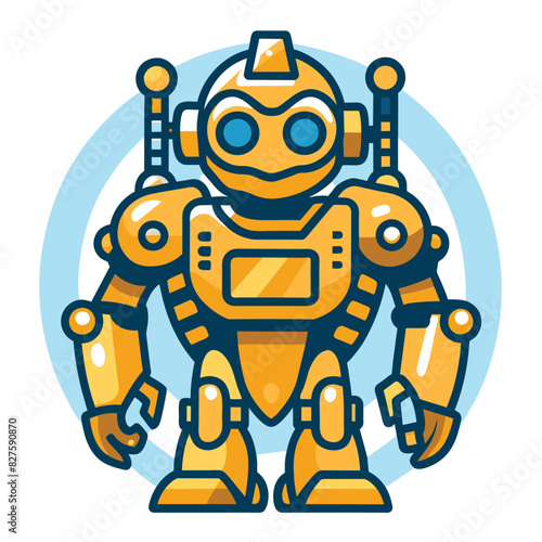 Cartoon illustration of a yellow robot with blue eyes and a blue outline