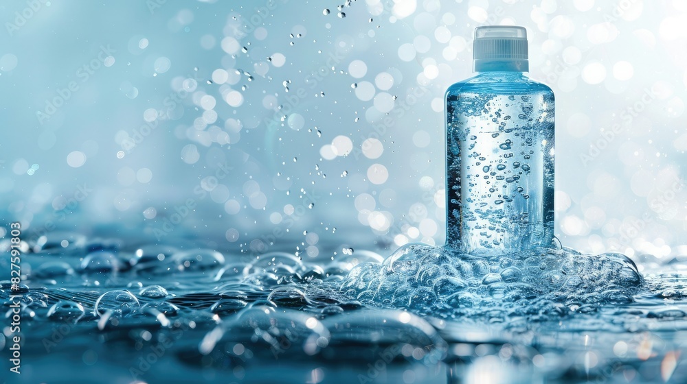 Refreshing water splashes around a clear plastic bottle, creating a dynamic scene of hydration and purity. Refreshing water splashes around a clear plastic bottle, creating a dynamic scene of hydration and purity.