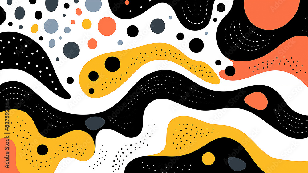 Black and white abstract pattern with dots, lines, curves and waves Black and white abstract pattern with dots, lines, curves and waves